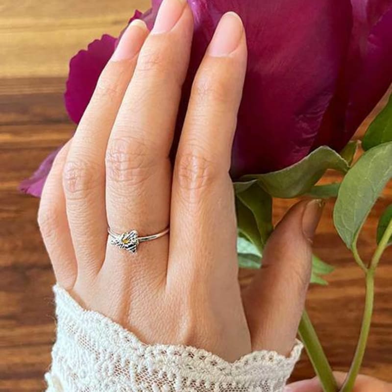 Ollia Natural Rough Diamond Honey Bee Silver Ring