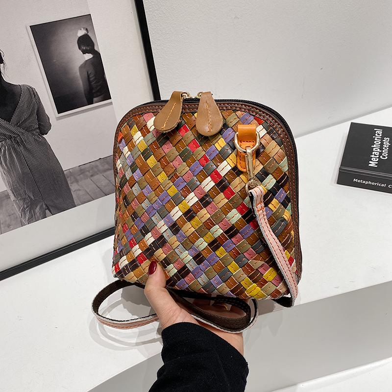 Leather Woven Schoolbag Multi-color Design Personalized Women's High-quality Messenger Bag Single Shoulder Trend Street Fashion