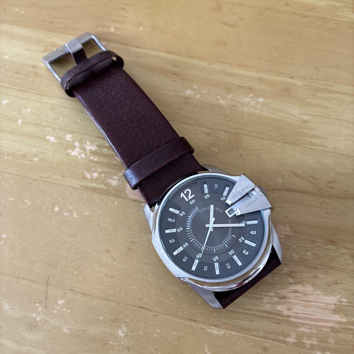 Used DIESEL Watch Diesel DZ-1206 Brown Leather Battery Replaced. Maintenance completed.