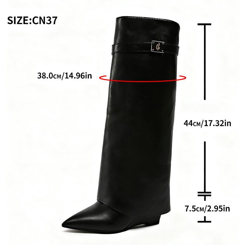 

Women s Boots Fashion Black Leather Knee High Boots Sexy Pointed Toe Straight Leg Boots for Woman Punk Style Wedge High Heels 35 чорний