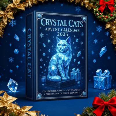 Faux Crystal Cat Advent Calendar 2025 Collectible 2D Acrylic Cat Pendant Set 24 Days Christmas Countdown with 24 Different Breeds Kitten Ornaments