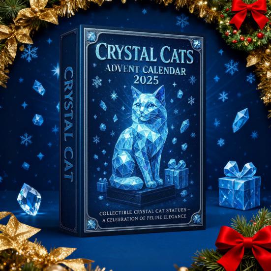 Faux Crystal Cat Advent Calendar 2025 Collectible 2D Acrylic Cat Pendant Set 24 Days Christmas Countdown with 24 Different Breeds Kitten Ornaments