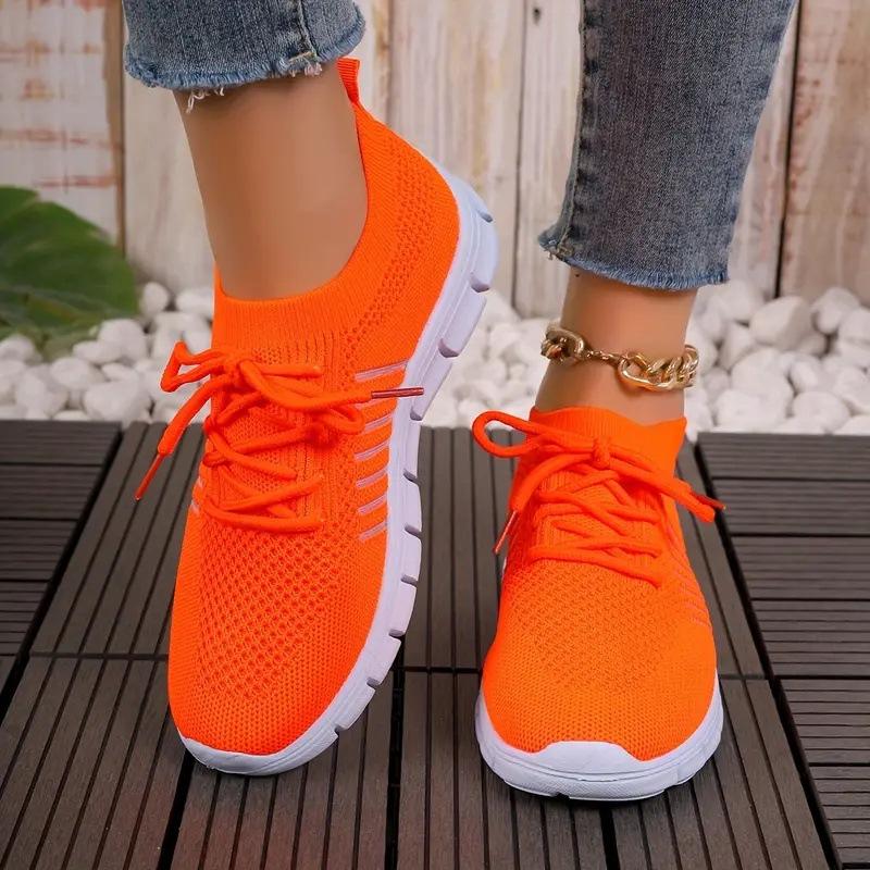 Summer Yellow Casual Shoes Women Flat Shoes Breathable Mesh Knit Sneakers Women Tennis Shoe Lightweight Running Shoes Woman Shoe