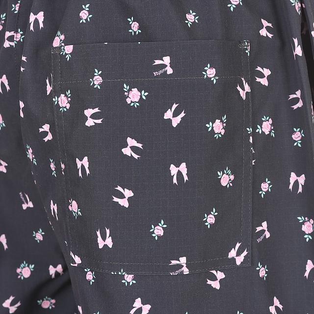 LALAFOX Flower Print Wide Track Pants Nylon Track Pants Charcoal Br2Wp002