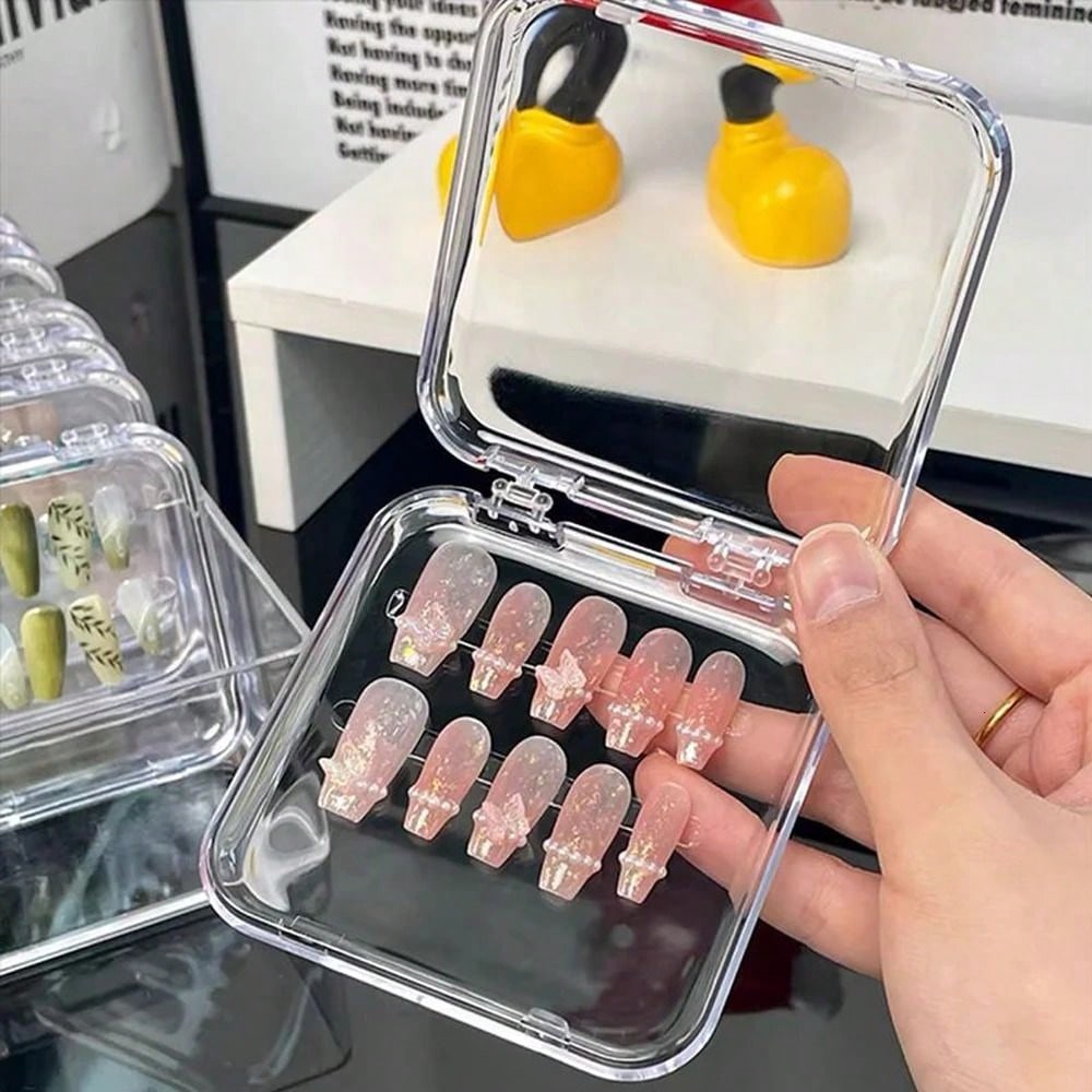 2pcs Transparent Acrylic Fake Nails Display Box, Portable Nail Sticker Showcase, Empty Manicure Box (Nails Not Included)