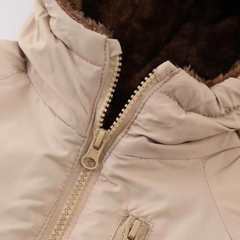 Kids Thick Cotton Padded Jacket With Hood Solid Color Warm Outerwear Toddlers Boys Girls Winter
