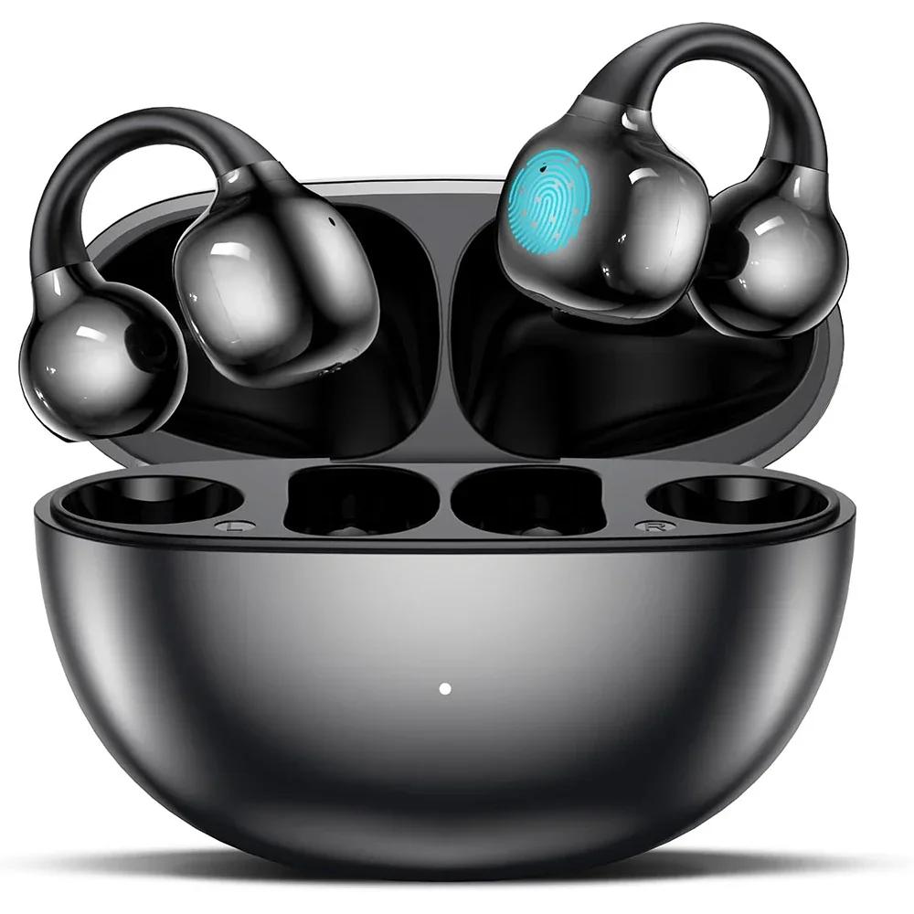 Clip on Wireless Earphone BT 5.4 OWS Earbuds with 72H Play Time Long-Battery Life Ear Buds IP56 Waterproof Headphone for