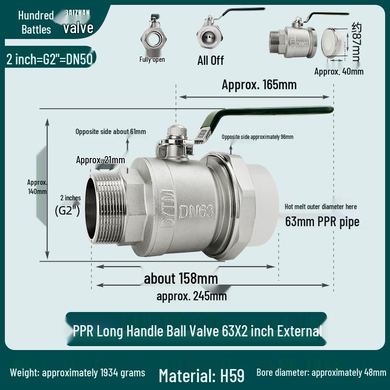 Mosiężny zawór kulowy z gwintem zewnętrznym PPR do domowej instalacji wodnej (4, 6 Punktów, 1 Cal)