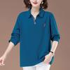 Plus Size Women's Long Sleeve Polo Collar Cotton T-shirt - Autumn Casual Loose Fit for Middle-Aged & Elderly