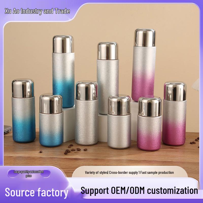 Gradient Color Titanium-Coated Thermos Cup with Portable Double-Drink Feature