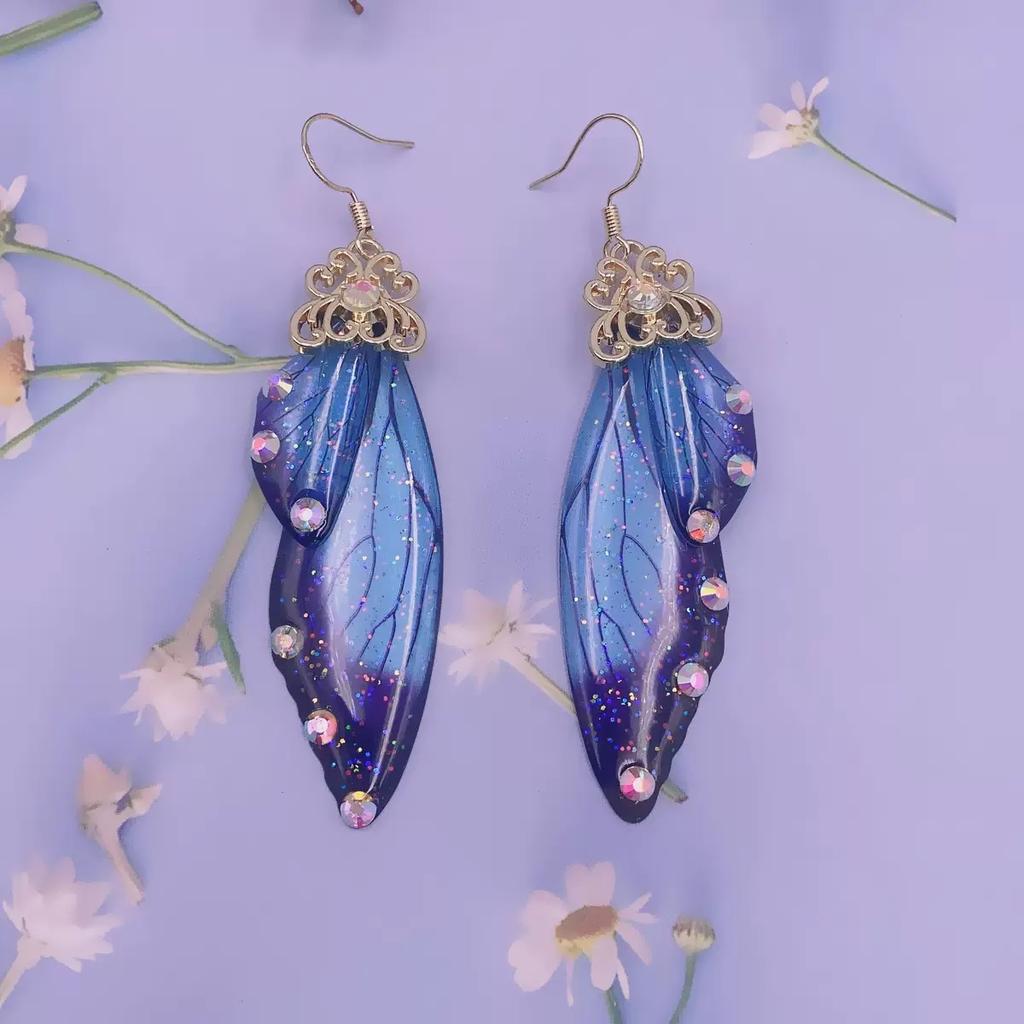 Fashion Jewelry Butterfly Earring Fairy Simulation Insect Wing Hook Earring Translucent Cicada Wing Drop Earrings Woman Jewelry