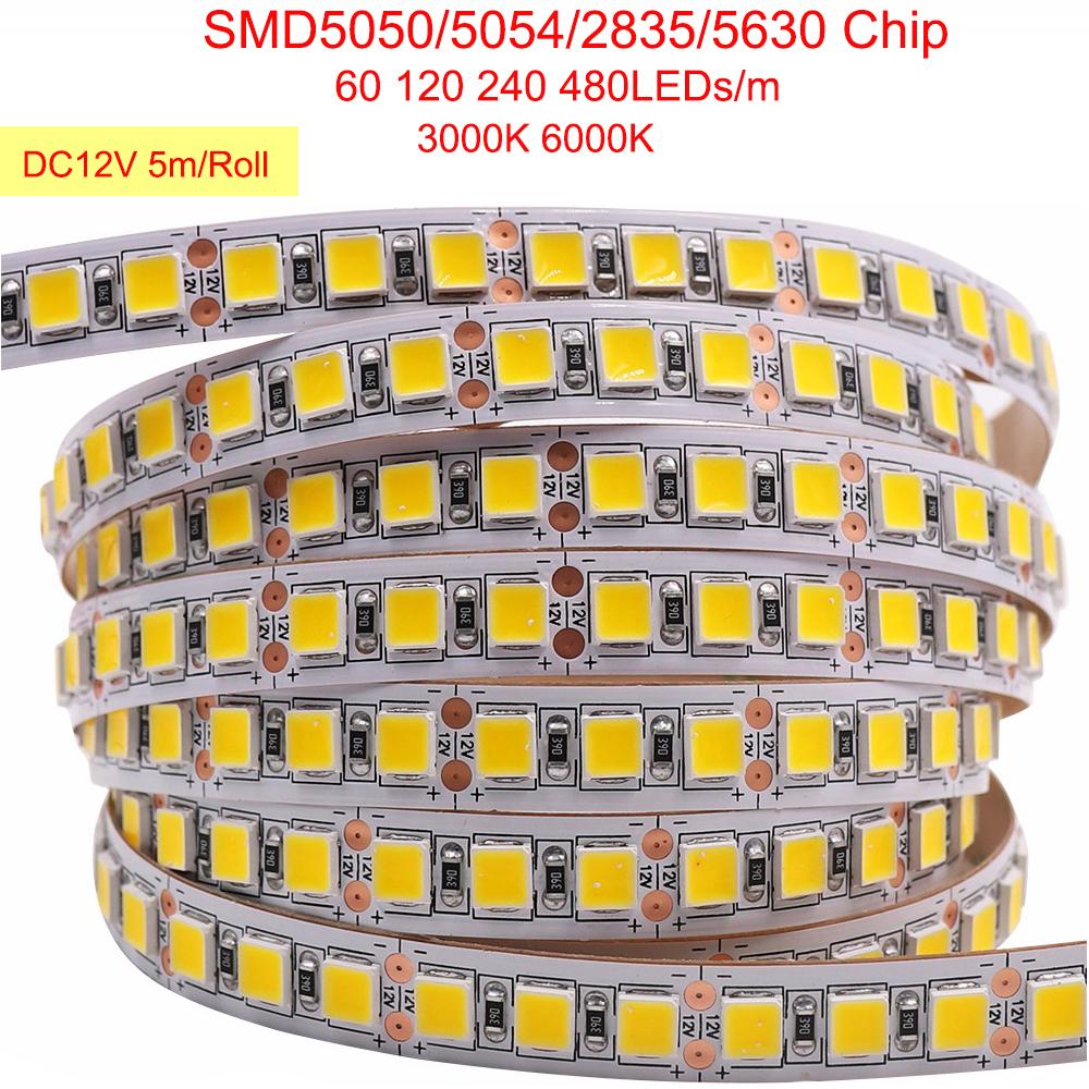 5M 12V Waterproof LED Strip Light SMD5050 2835 Flexible Tape 60-480 LEDs/M Warm White Home Decor