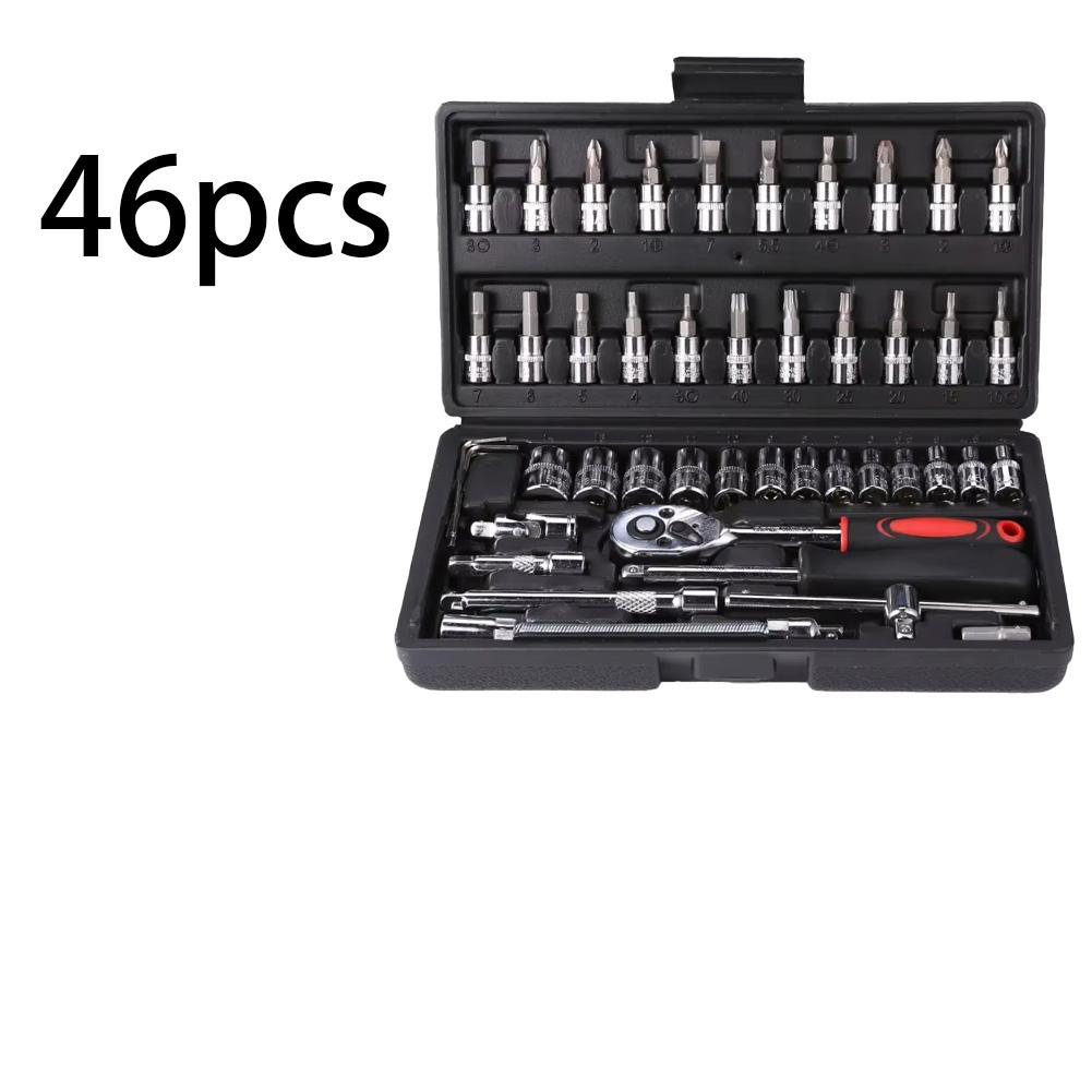 

Набор торцевых ключей 46 шт. Бытовой Хром-ванадиевая сталь Мотоцикл Авто Автомобильный ремонтный инструмент Трещотка Крутящий момент Комбо Механические инструменты Ящик