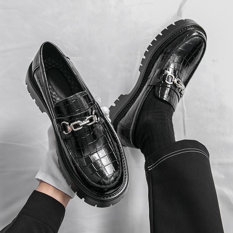 New British Style Business Leather Shoes Four Seasons Single Shoes Brown Platform Foot Groom Wedding Shoes