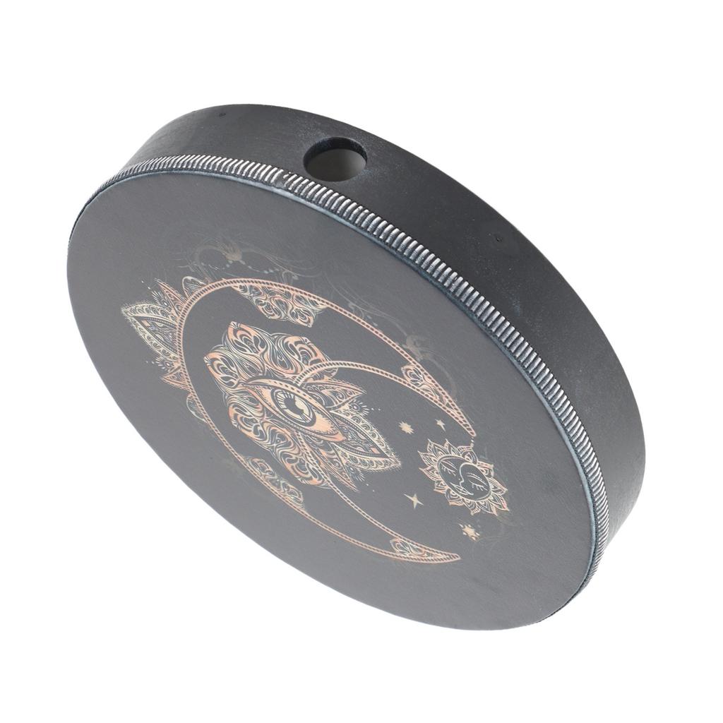 Shaman Meditation Moon Drum Vintage Distinctive Shaman Drum with Wood Stick for Sound Healing Instrument Black