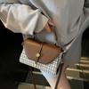 Plaid Splicing Flip Small Square Bag Women's Portable Messenger Bag