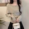 Design Sense One-word Shoulder Lapel Long-sleeved Knitted Sweater Women's Inner Slim-fitting Sweet and Spicy Bottom Sweater Outer Top