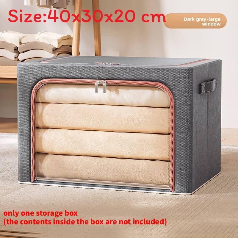 Collapsible Cloth Storage Box With Steel Frame For Bedroom Closet Organization