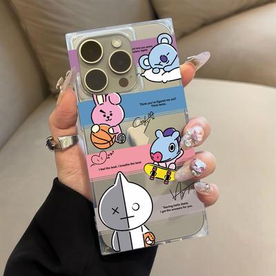 Clear Square Back Tube Case Protection For iPhone 14 Pro Max 16 ProMax 15 Plus 12 13 11 Anti-Oxygen,Cute Doll Pattern Casing