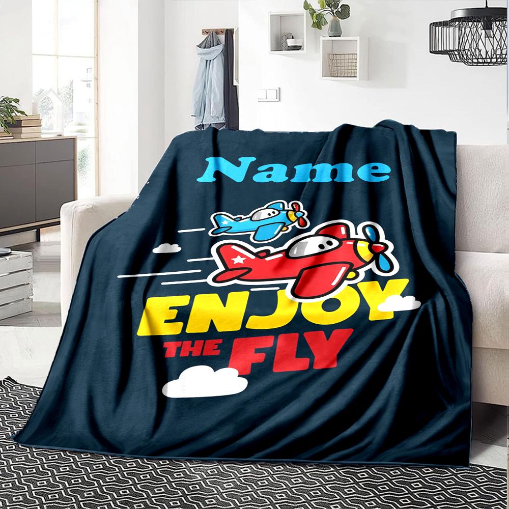Custom Name Cute airplane Theme Printed Blanket - Perfect for Couch, Bed, Travel & Outdoor Use | Machine Washable, Cozy & Durable.