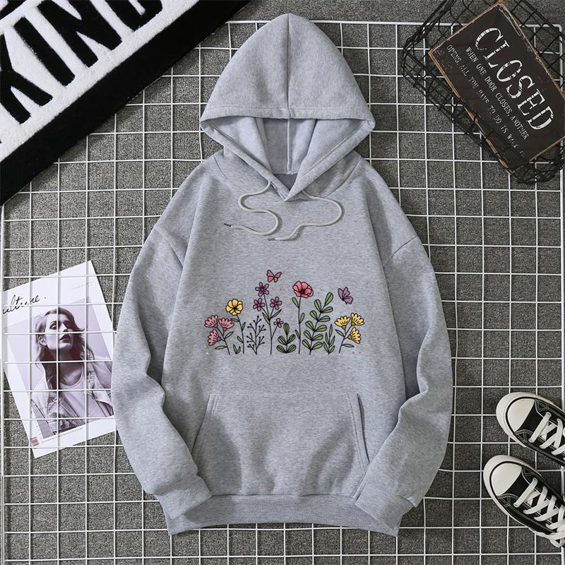Rose Butterfly Impossible Letter Graphic Print Women Sweatshirt Fashion Hooded Loose Casual Hoodies Fleece Soft Clothing