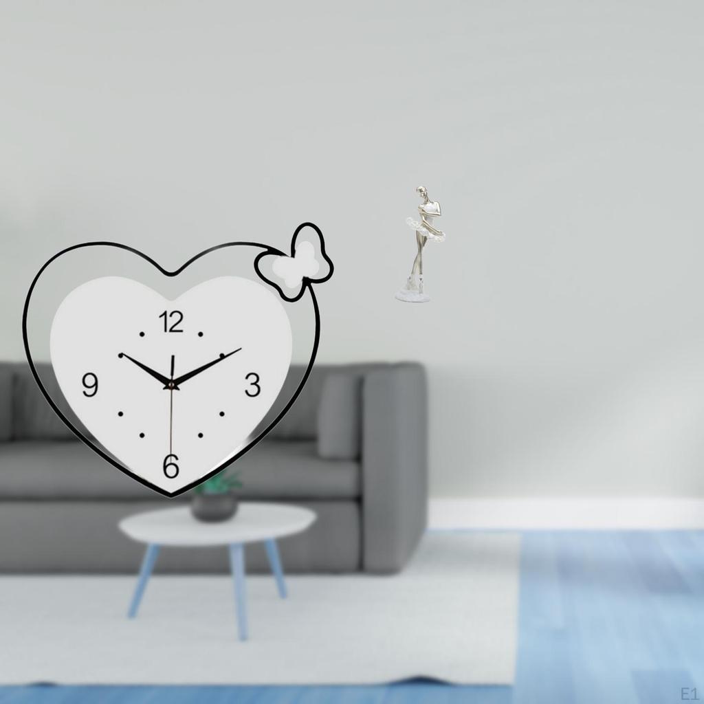 Heart Shape Wall Clock Acrylic Ballerina Figurine Decorative Creative Design Quiet Movement Modern