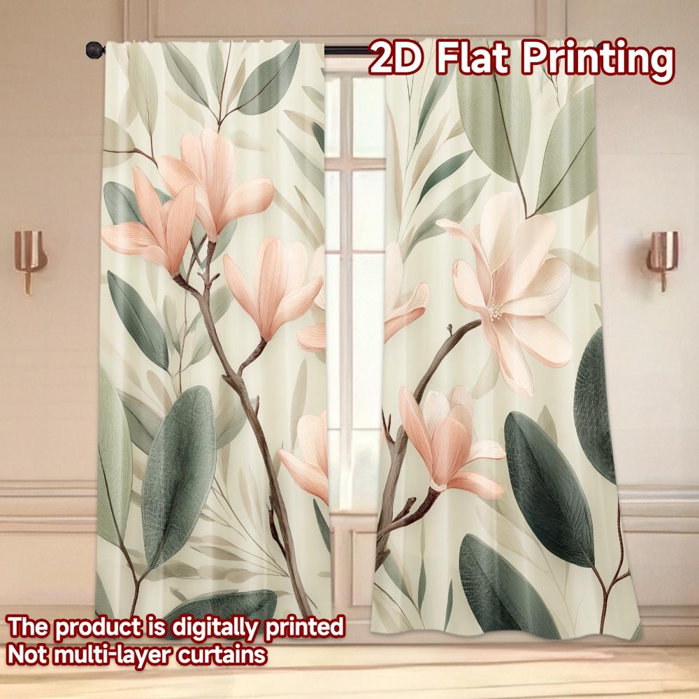 Set Of 2 Flat Printing Curtains Without Rod Floral Spring Design Holiday April Fools Is Day Printed Semi Curtain With Light Filtering Polyester