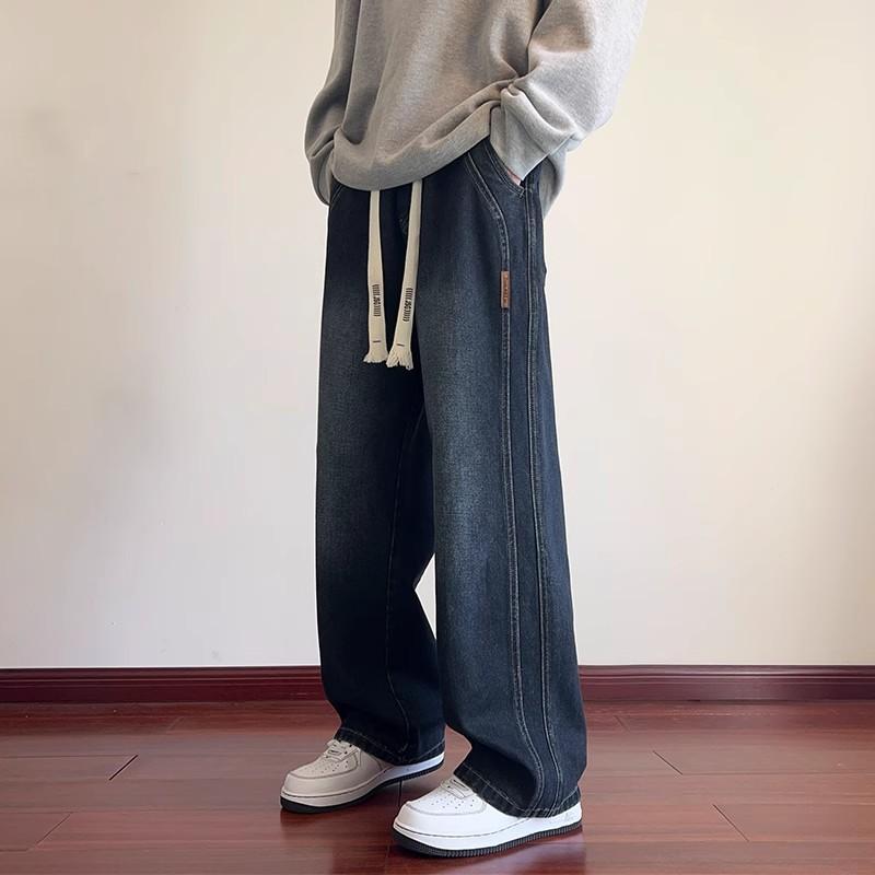 Popular Loose Fleece Straight Jeans New Men's American Fleece Trendy Casual Thermal Trousers Men