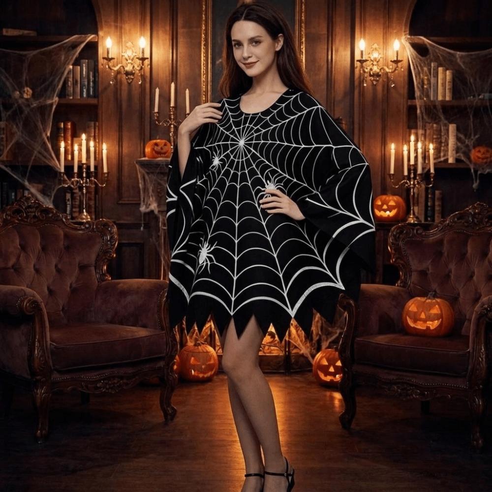 Black Shawl Halloween Spider Web Cloak Scary Poncho Cape Cosplay Party Costume  Halloween Costume