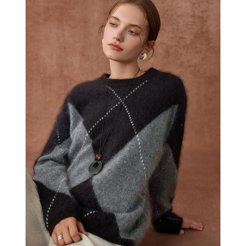 Women's French Retro Cashmere Blend Diamond Sweater