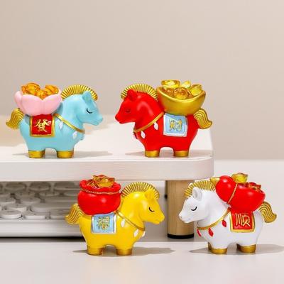 Creative Horse Figurine Resin New Year Mascot Fortune Zodiac Horse Can Have Change Luck Cute Lucky Bag Ingot