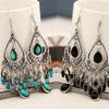 Bohemian Style Cubic Synthetic Zircon Women's Earrings with Blue-green and Black Tassels, Suitable for Casual Formal Occasions