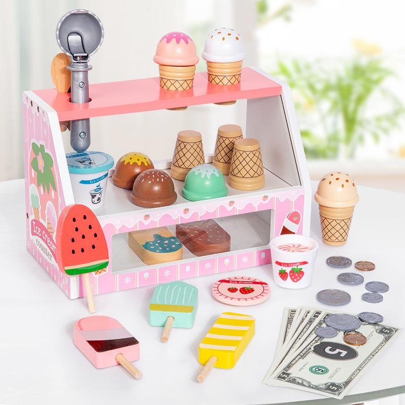 

Children S Wooden Playhouse Simulation Ice Cream Ice Cream Sale Store Commissary Checkout Page Role-Playing Toys