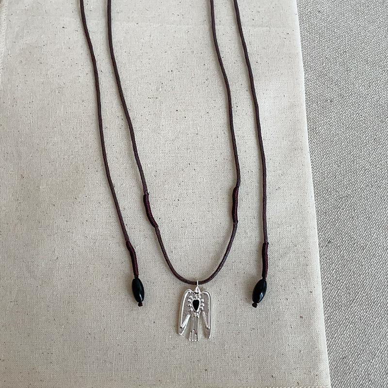2026 New Arrival Long Adjustable Wax Rope Sweater Chain Chokers For Women Metallic Bird With Wings Pendant Necklaces