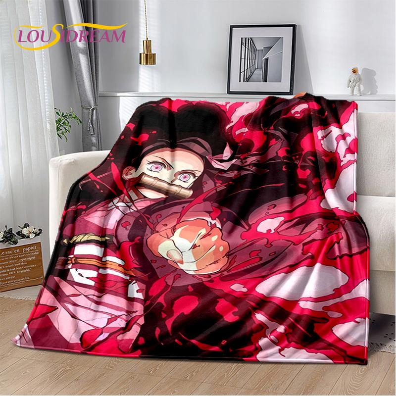 3D Demon Slayer Anime Kamado Nezuko Tanjirou Cartoon Blanket Soft Throw for Home Bedroom Bed Sofa Picnic Cover Child