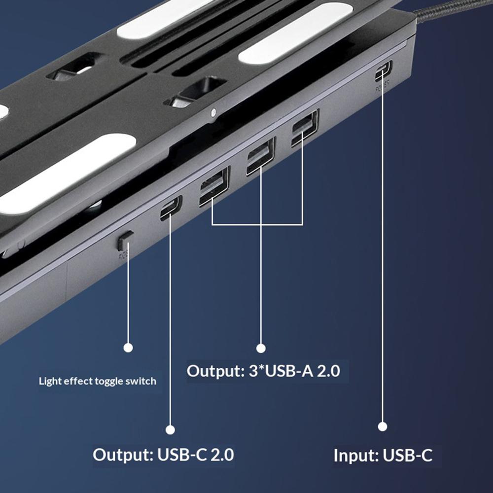 6 Heights Adjustable Laptop Stand with RGB Backlit Aluminum Alloy USB Hub Foldable Notebook Riser Bracket