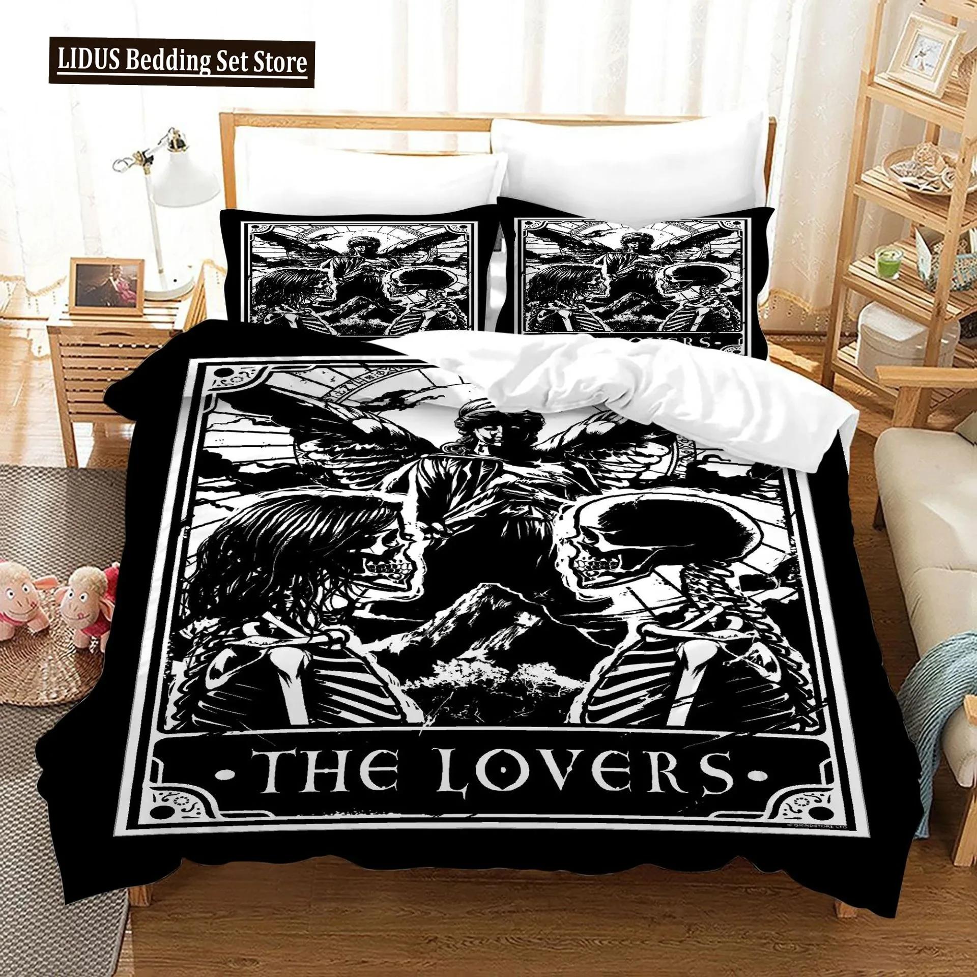 

Tarot Cards Polyester Soft Duvet Cover Set King-Sized Dimensionsd Dimensions Sun Black White Witch Wica Fortune Teling Element For Young Boys Girl 120*200cm Single