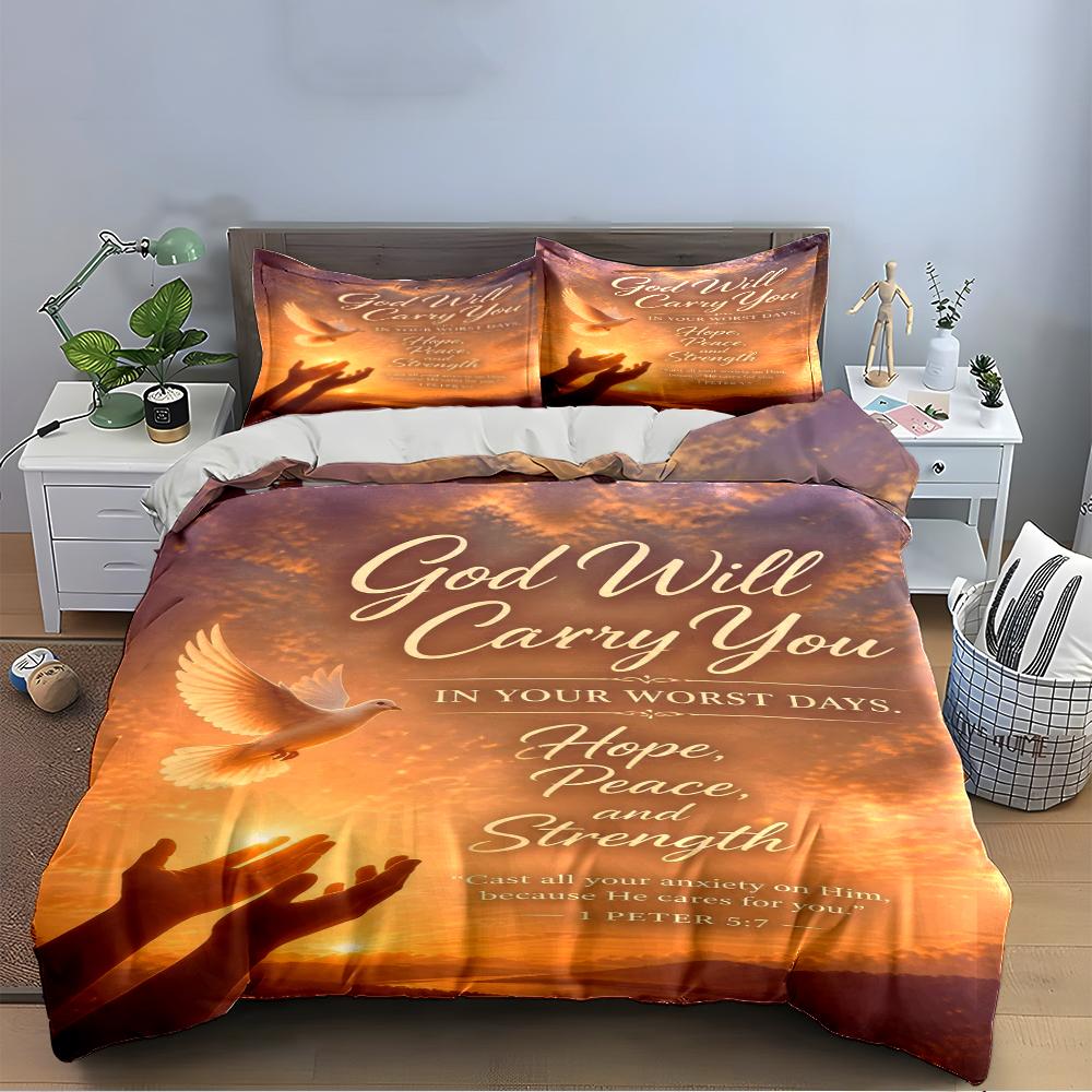 "God Will Carry You Spiritual Bedding Set" Bedding Set (1 Duvet Cover, 2 Pillowcases, Duvet Not Included)