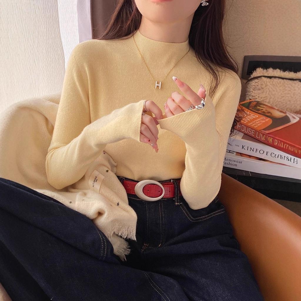 Gray Bottoming Shirt Women's Early Autumn 1116 New Black Knitted Top Inner Cardigan Autumn and Winter Semi-turtleneck Sweater
