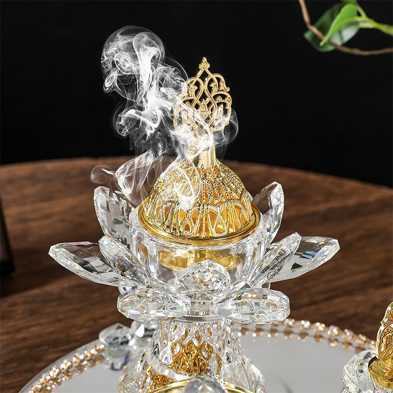 1 Set Muslim Censers Yoga Room Lotus Gift Crystal Luxury Diamond Home Glass Incense Burner Set Wedding Multiple Options Available