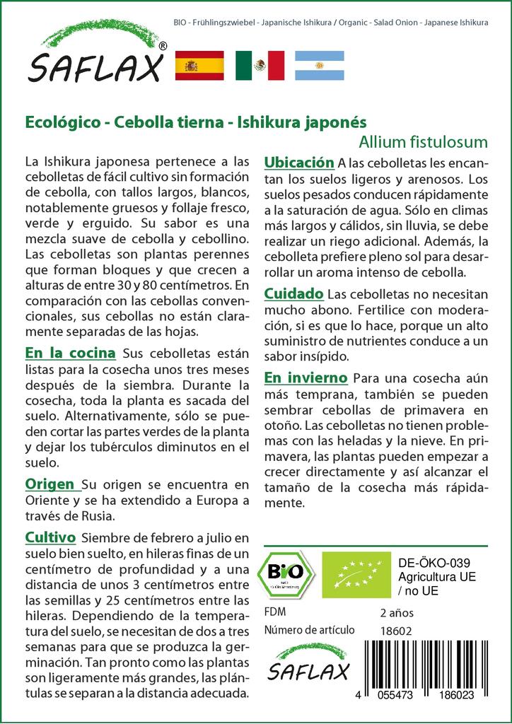 SAFLAX Garden In the Bag - Organic - Salad Onion - Japanese Ishikura - 150 Seeds - With Substrate In a Fitting Stand Up Bag - Allium Fistulosum