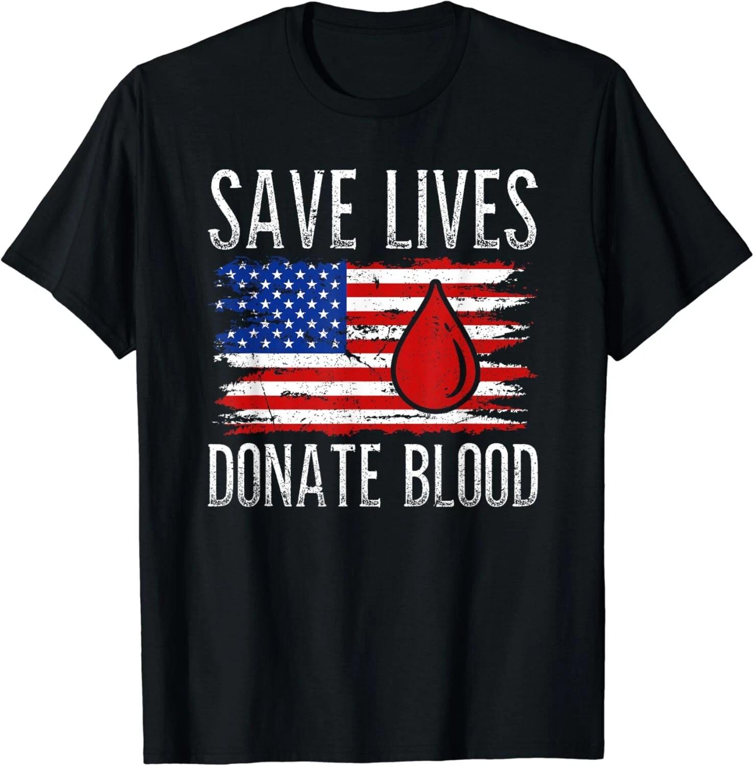Save Lives Donate Blood Vintage US Flag Blood Donation Gift Unisex T-Shirt 2XL