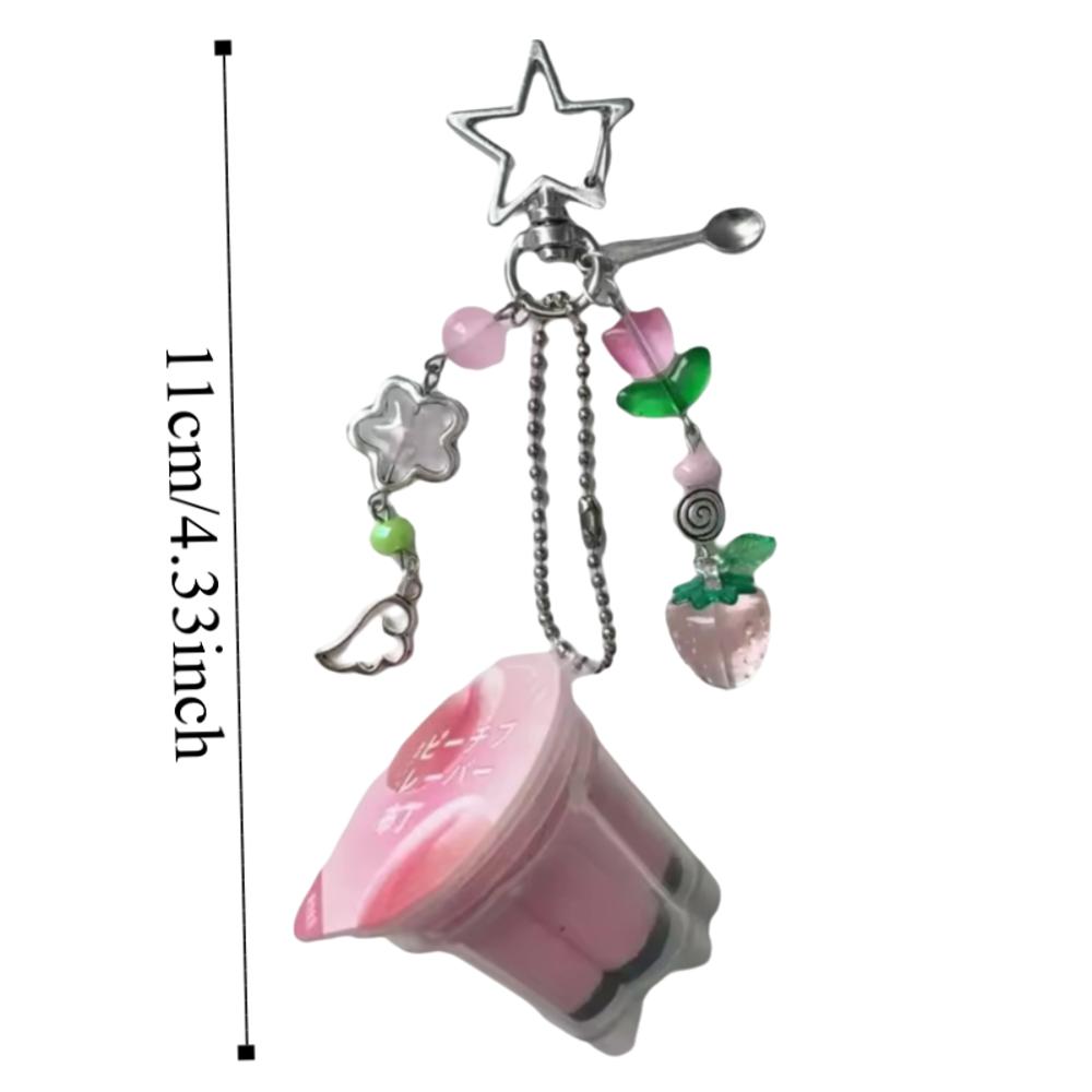 Retro Aesthetic Egg Flan Charm Pink Yellow Boho Keychain New Beaded Accessory  Cosplay Accessory