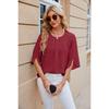 Solid Colour Round Neck Five-quarter Sleeve Short Sleeve,loose Chiffon Shirt Tops for Women