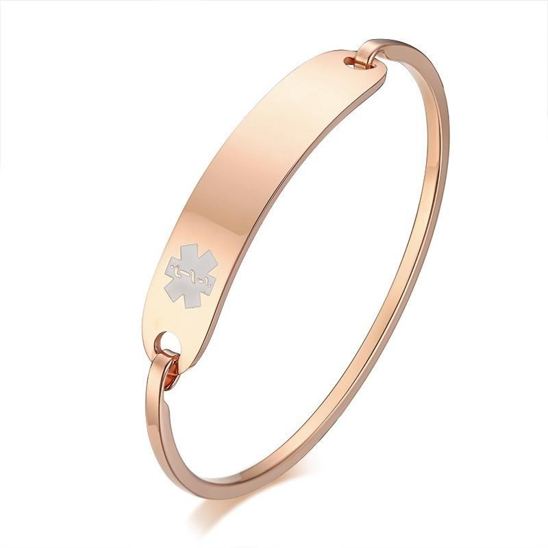 Free Personalized Medical Alert ID Bracelets for Women Men Engraving Anti Allergy Stainless Steel Cuff Bangle Custom Jewelry