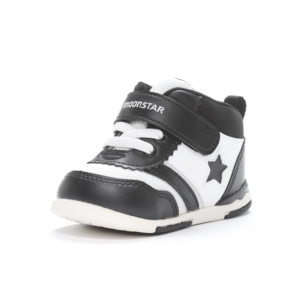 Moonstar Baby Shoes, High-Top, Sizes 13-18cm, 0.5cm Wide, for Boys and Girls, Black/White, 14.5cm, 2E