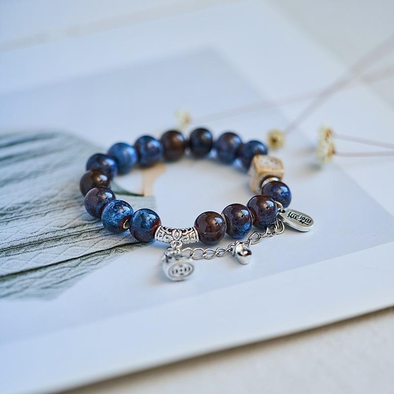 Jingdezhen ceramic bracelet wholesale gift, national style hand-woven literary and ancient style beaded new Chinese bracelet