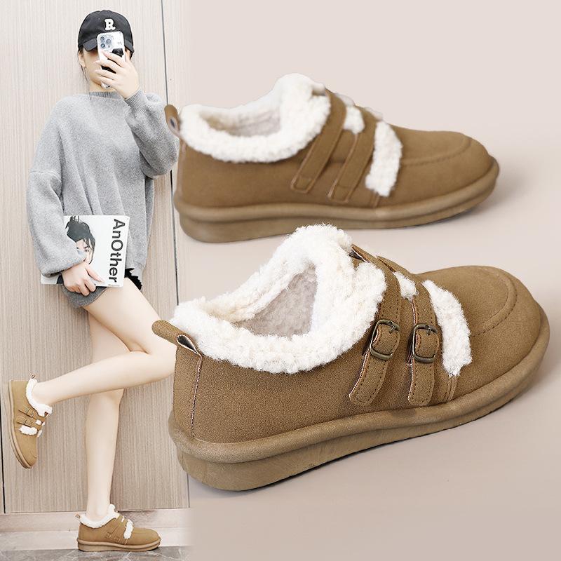 BN5805 new 2025 autumn and winter women's shoes warm cotton shoes solid color velvet simple student leisure thick sole increase