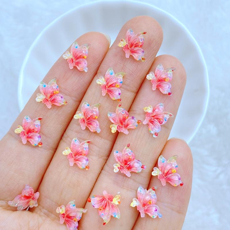 50Pcs New Cute  Resin Mini 9*10mm Beautiful Butterfly Series Flat Back Manicure Parts Embellishments For Hair Bows Accessories