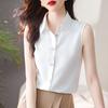 Dámská bílá šifonová halenka bez rukávů - Profesionální košile s límečkem na jaro/léto